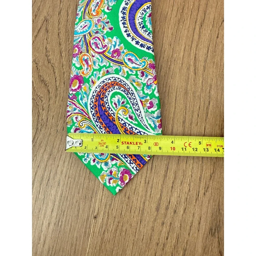Ralph Lauren Purple Label Green Paisley Silk Tie Multi Color Handmade Classic